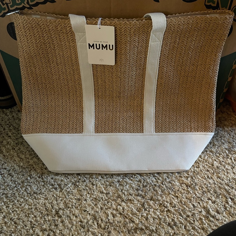 Show Me Your MuMu Tan and White Tote Bag